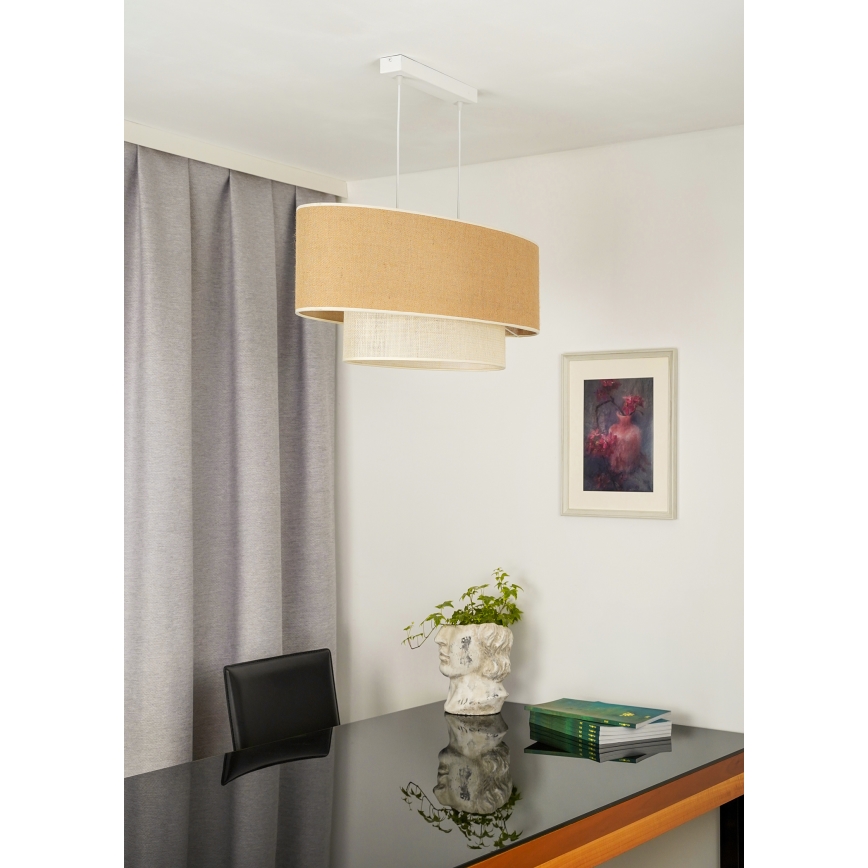 Duolla - Candeeiro suspenso DOUBLE OVAL YUTE 2xE27/15W/230V castanho/creme