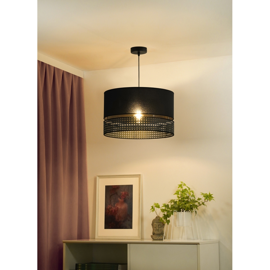 Duolla - Candeeiro suspenso DOUBLE RATTAN 1xE27/15W/230V diâmetro 40 cm preto