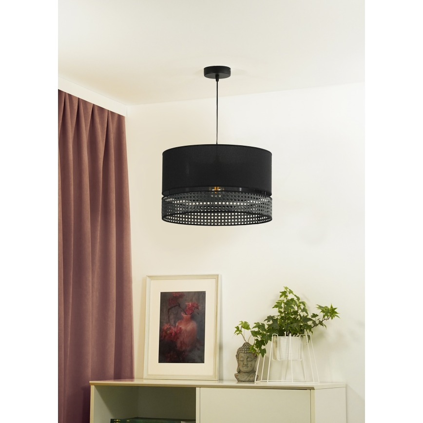 Duolla - Candeeiro suspenso DOUBLE RATTAN 1xE27/15W/230V diâmetro 40 cm preto