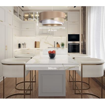 Duolla - Candeeiro suspenso KOBO 1xE27/15W/230V diâmetro 45 cm bege/dourado/branco
