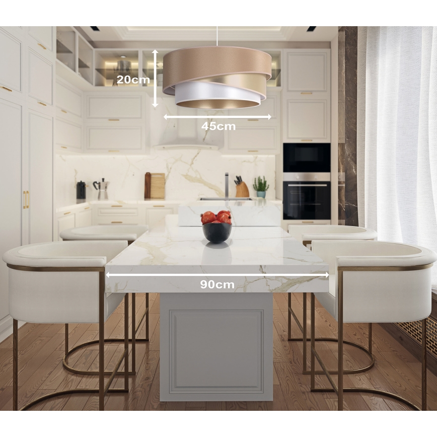 Duolla - Candeeiro suspenso KOBO 1xE27/15W/230V diâmetro 45 cm bege/dourado/branco