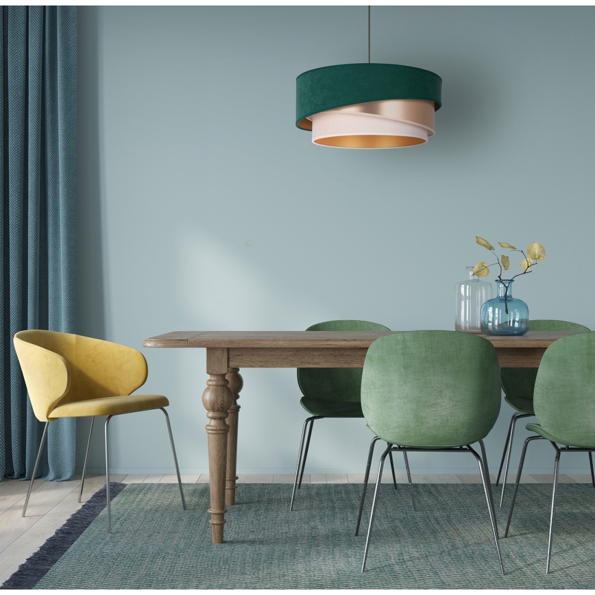 Duolla - Candeeiro suspenso KOBO 1xE27/15W/230V diâmetro 45 cm verde/Rosa dourado/creme