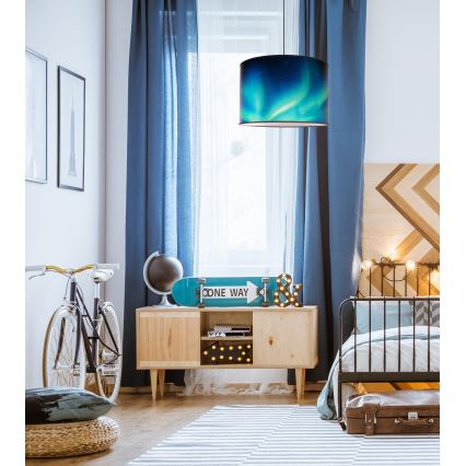 Duolla - Candeeiro suspenso PRINT L 1xE27/40W/230V diâmetro 45 cm preto/turquesa