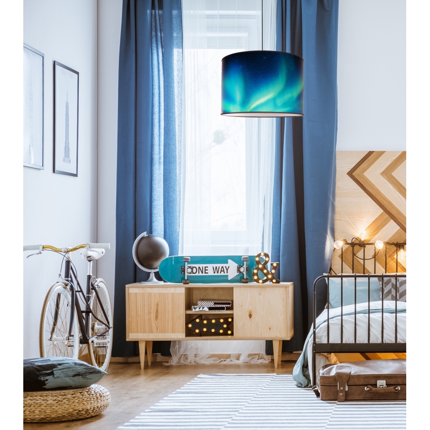 Duolla - Candeeiro suspenso PRINT L 1xE27/40W/230V diâmetro 45 cm preto/turquesa