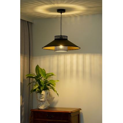 Duolla - Candeeiro suspenso RIO RATTAN 1xE27/15W/230V diâmetro 45 cm preto/dourado