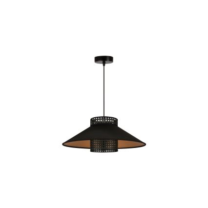 Duolla - Candeeiro suspenso RIO RATTAN 1xE27/15W/230V diâmetro 45 cm preto/dourado