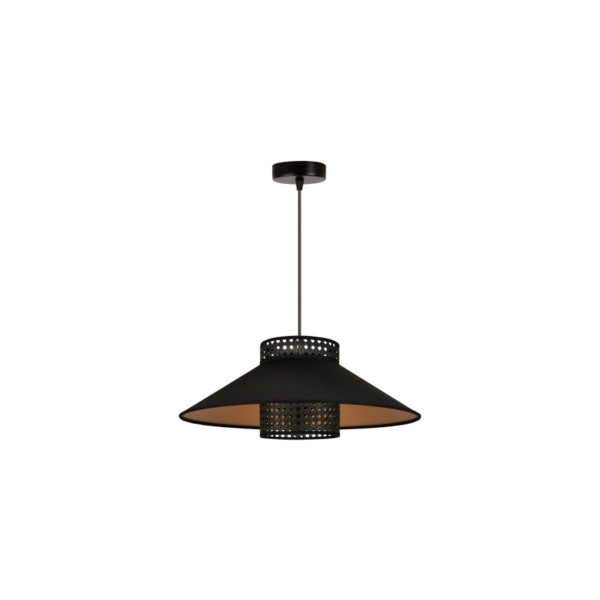 Duolla - Candeeiro suspenso RIO RATTAN 1xE27/15W/230V diâmetro 45 cm preto/dourado