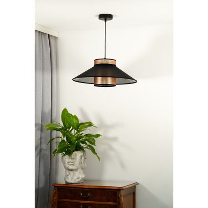 Duolla - Candeeiro suspenso RIO SHINY 1xE27/15W/230V diâmetro 45 cm preto/cobre