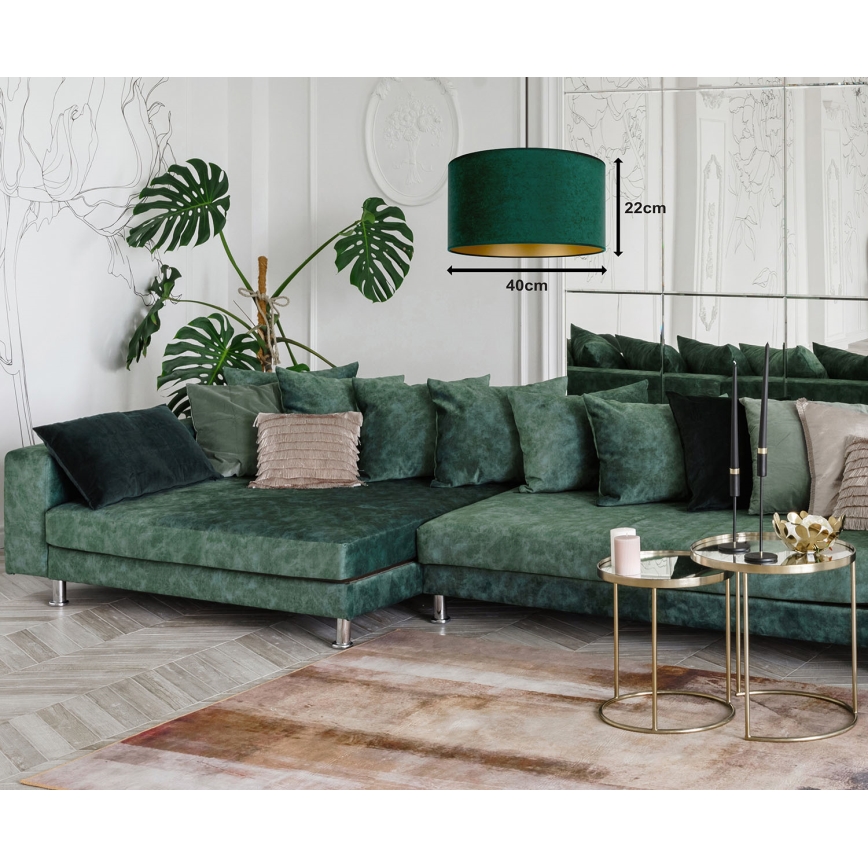 Duolla - Candeeiro suspenso ROLLER 1xE27/15W/230V diâmetro 40 cm verde escuro/dourado