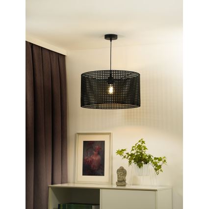 Duolla - Candeeiro suspenso ROLLER RATTAN 1xE27/15W/230V diâmetro 45 cm preto