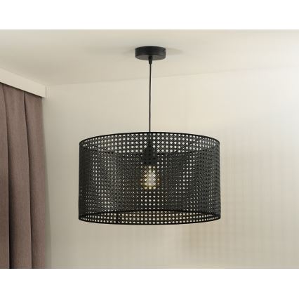 Duolla - Candeeiro suspenso ROLLER RATTAN 1xE27/15W/230V diâmetro 45 cm preto