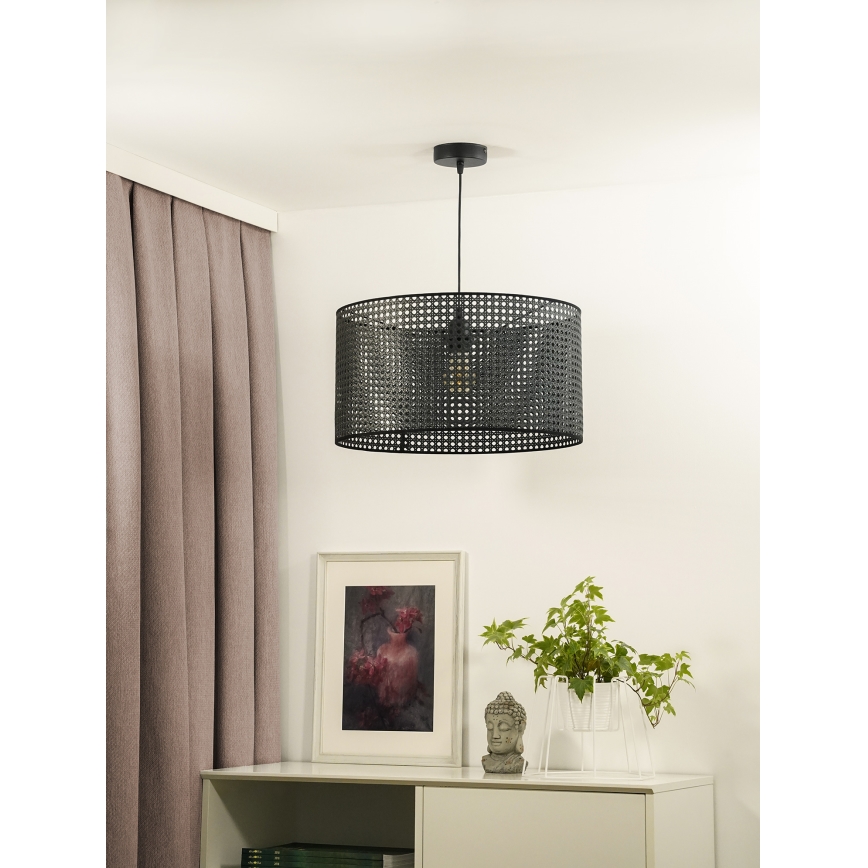 Duolla - Candeeiro suspenso ROLLER RATTAN 1xE27/15W/230V diâmetro 45 cm preto