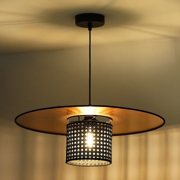 Duolla - Candeeiro suspenso TOKYO RATTAN 1xE27/15W/230V diâmetro 50 cm dourado/preto