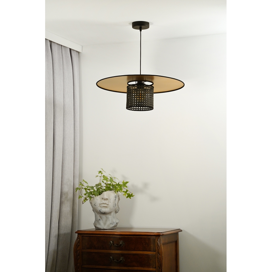 Duolla - Candeeiro suspenso TOKYO RATTAN 1xE27/15W/230V diâmetro 50 cm dourado/preto