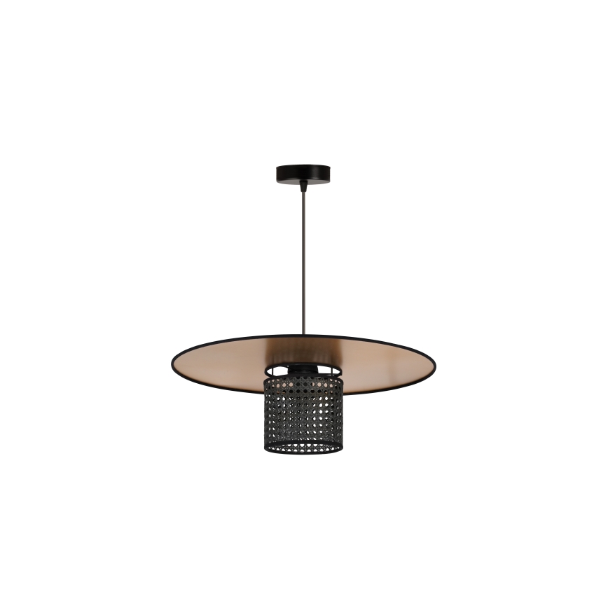 Duolla - Candeeiro suspenso TOKYO RATTAN 1xE27/15W/230V diâmetro 50 cm dourado/preto