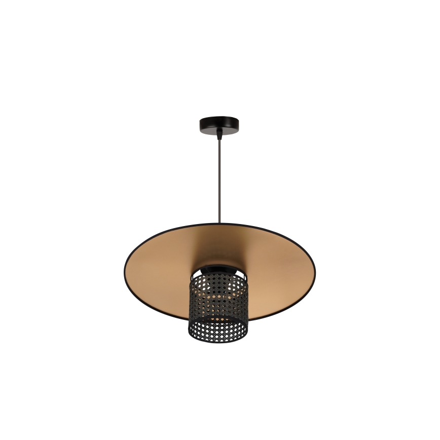 Duolla - Candeeiro suspenso TOKYO RATTAN 1xE27/15W/230V diâmetro 50 cm dourado/preto