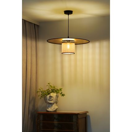 Duolla - Candeeiro suspenso TOKYO RATTAN 1xE27/15W/230V diâmetro 50 cm dourado/vime