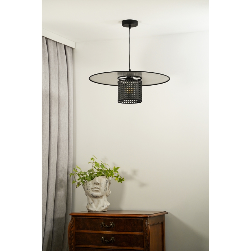 Duolla - Candeeiro suspenso TOKYO RATTAN 1xE27/15W/230V diâmetro 50 cm preto/prateado