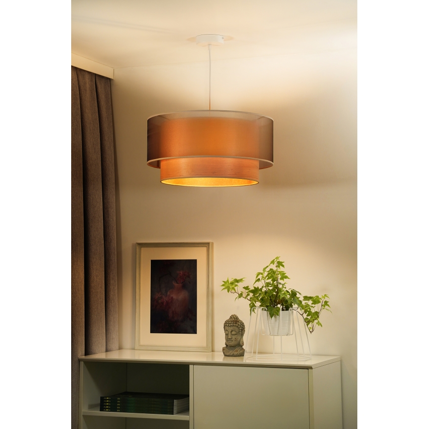 Duolla - Candeeiro suspenso WOOD BOHO 1xE27/15W/230V diâmetro 45 cm cobre/bege