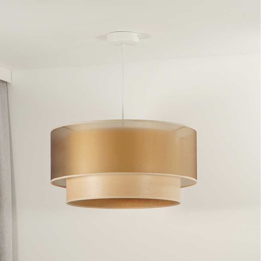 Duolla - Candeeiro suspenso WOOD BOHO 1xE27/15W/230V diâmetro 45 cm cobre/bege