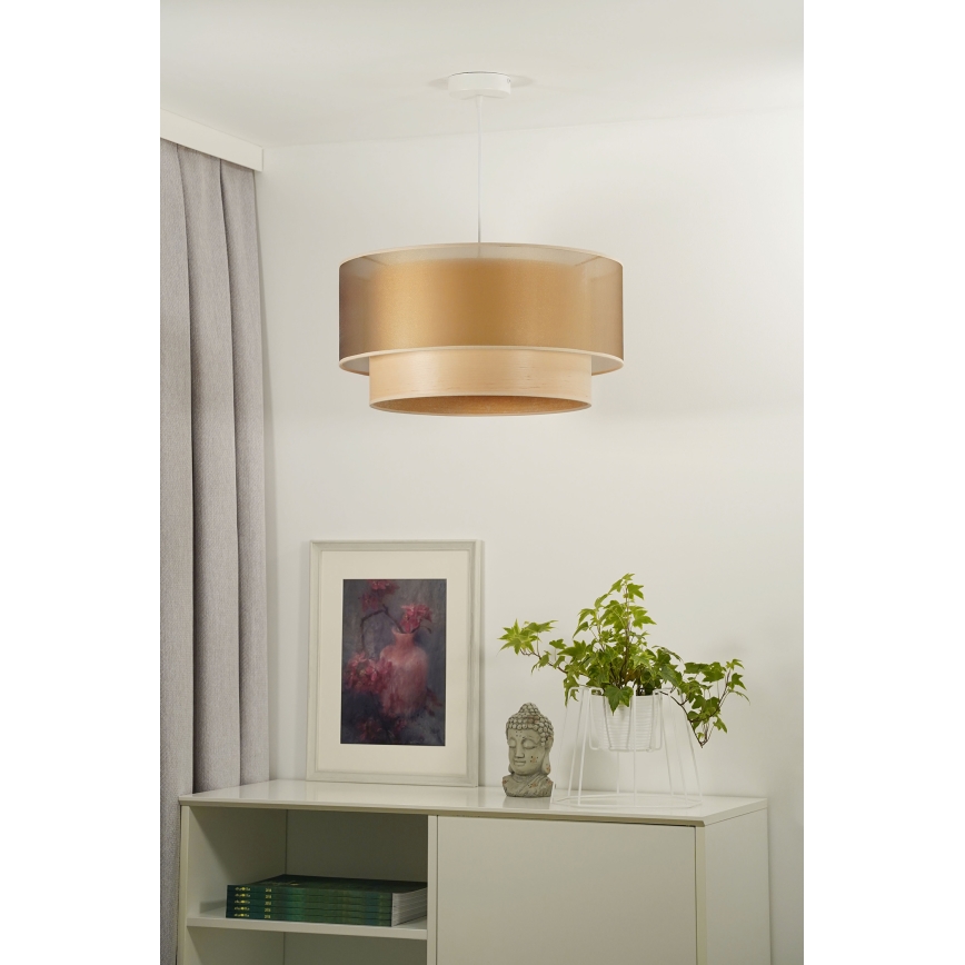 Duolla - Candeeiro suspenso WOOD BOHO 1xE27/15W/230V diâmetro 45 cm cobre/bege