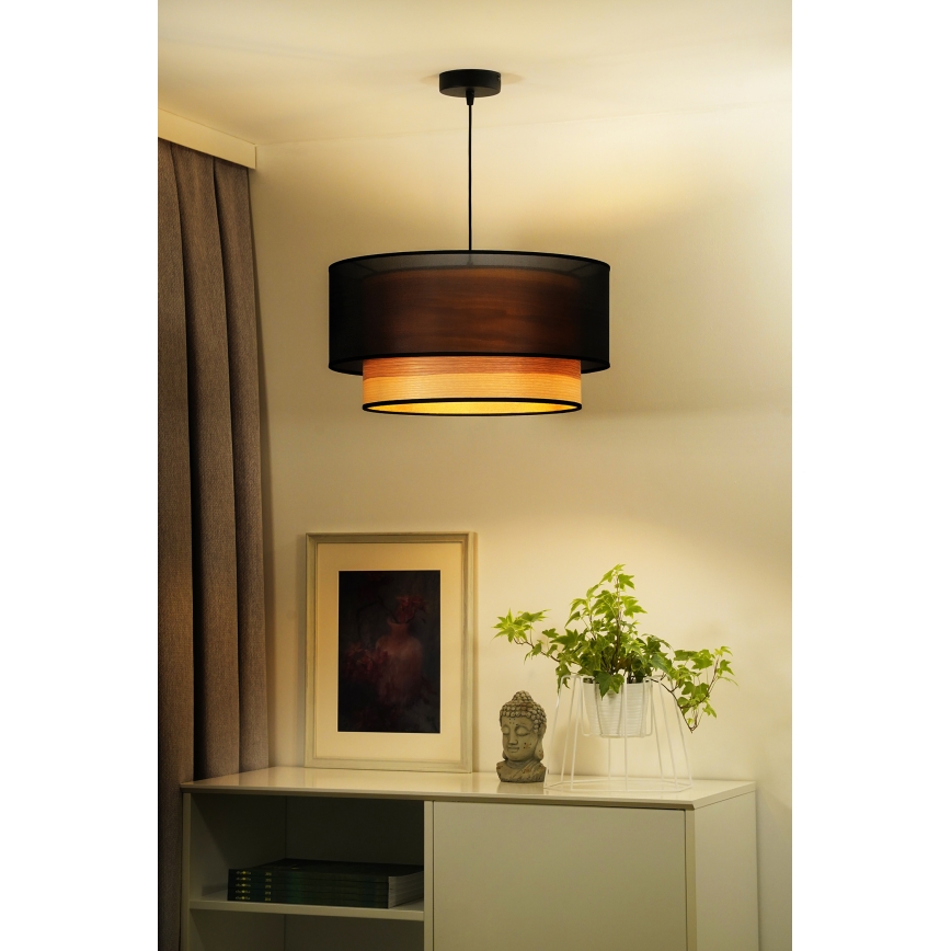 Duolla - Candeeiro suspenso WOOD BOHO 1xE27/15W/230V diâmetro 45 cm preto/bege