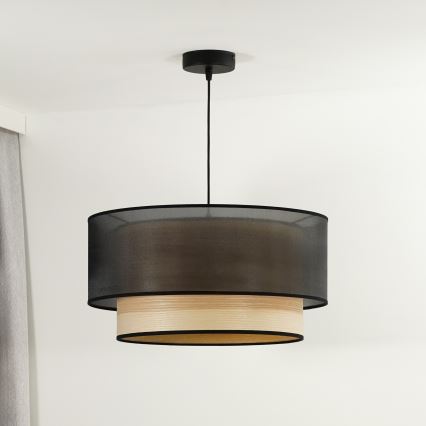 Duolla - Candeeiro suspenso WOOD BOHO 1xE27/15W/230V diâmetro 45 cm preto/bege