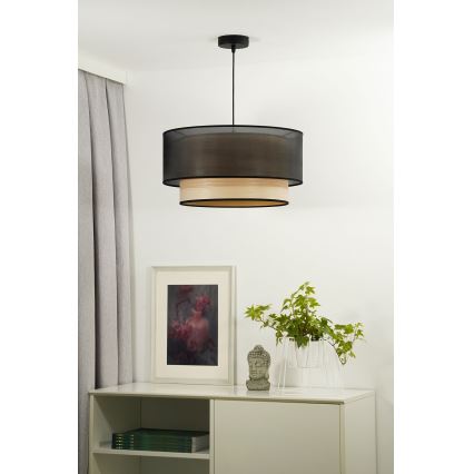 Duolla - Candeeiro suspenso WOOD BOHO 1xE27/15W/230V diâmetro 45 cm preto/bege