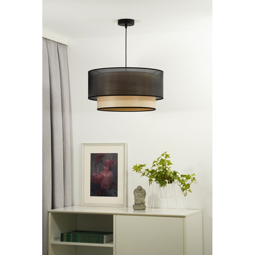 Duolla - Candeeiro suspenso WOOD BOHO 1xE27/15W/230V diâmetro 45 cm preto/bege