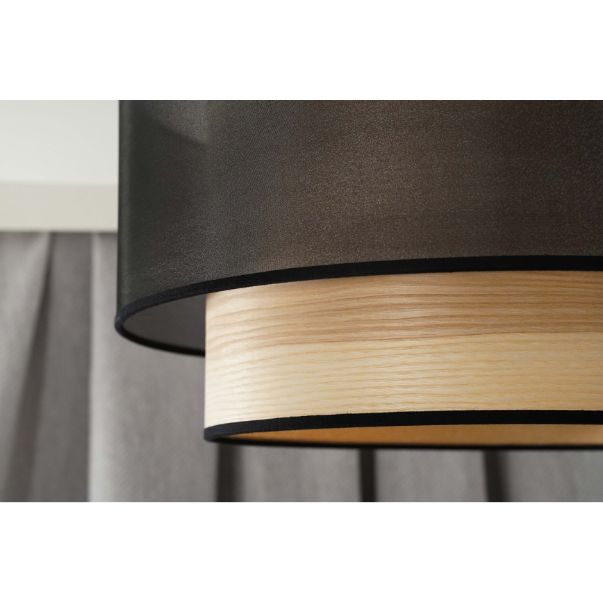 Duolla - Candeeiro suspenso WOOD BOHO 1xE27/15W/230V diâmetro 45 cm preto/bege