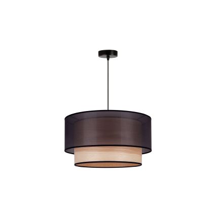 Duolla - Candeeiro suspenso WOOD BOHO 1xE27/15W/230V diâmetro 45 cm preto/bege