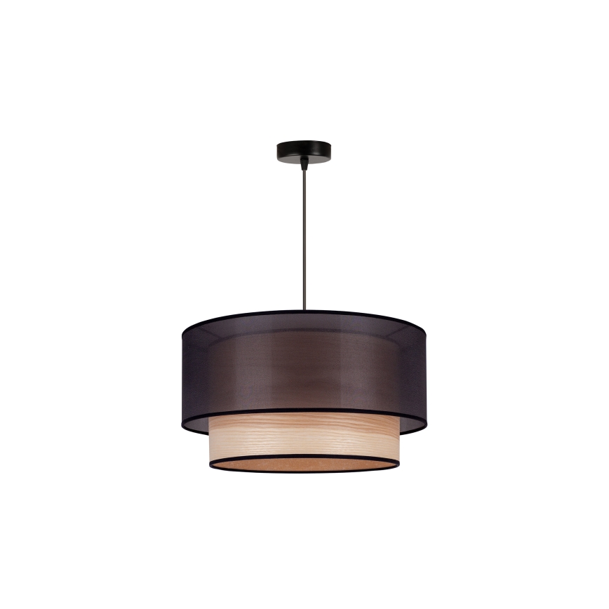 Duolla - Candeeiro suspenso WOOD BOHO 1xE27/15W/230V diâmetro 45 cm preto/bege