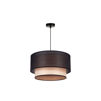 Duolla - Candeeiro suspenso WOOD BOHO 1xE27/15W/230V diâmetro 45 cm preto/bege