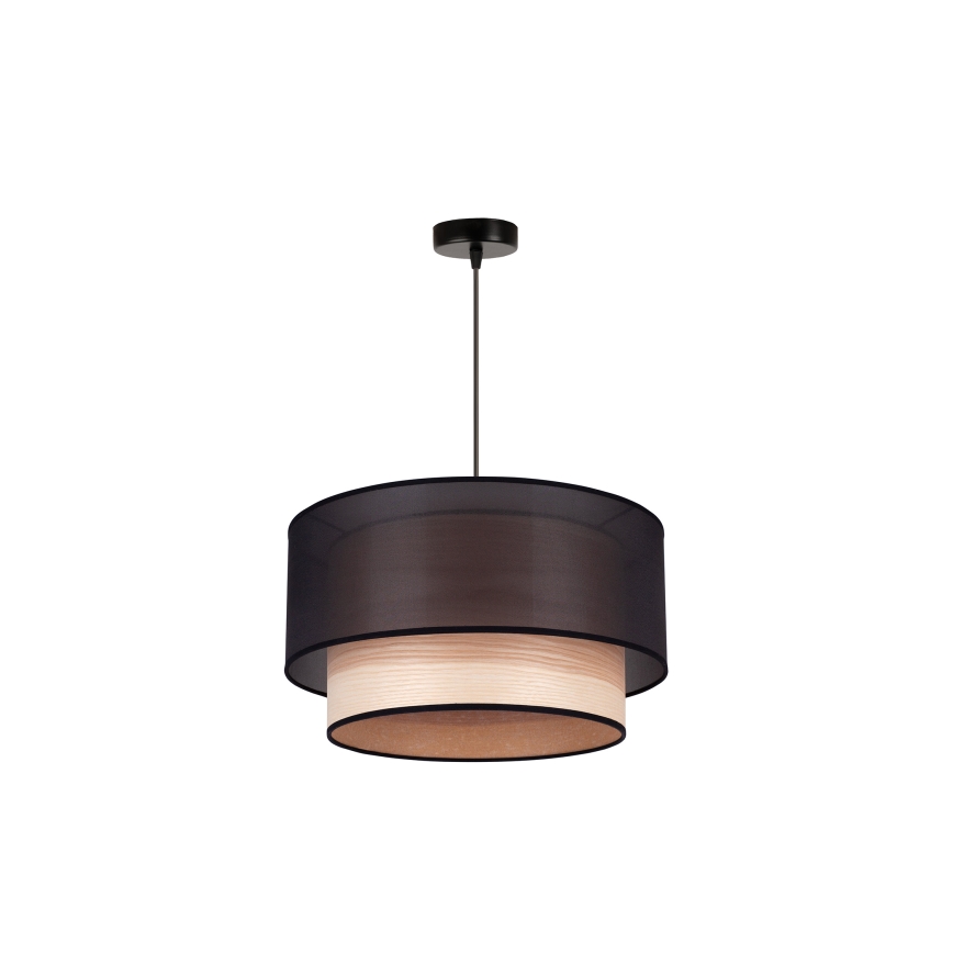 Duolla - Candeeiro suspenso WOOD BOHO 1xE27/15W/230V diâmetro 45 cm preto/bege