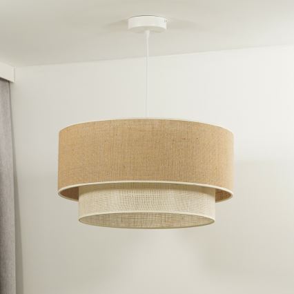 Duolla - Candeeiro suspenso YUTE BOHO 3xE27/15W/230V diâmetro 60 cm castanho/creme