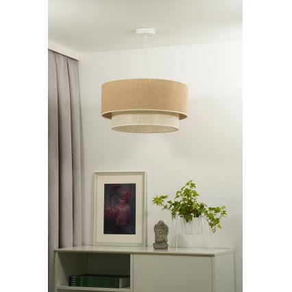 Duolla - Candeeiro suspenso YUTE BOHO 3xE27/15W/230V diâmetro 60 cm castanho/creme