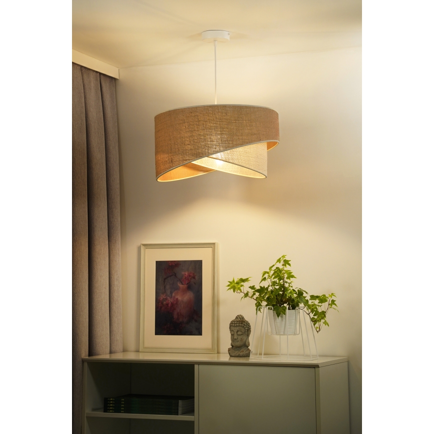 Duolla - Candeeiro suspenso YUTE CELLO 1xE27/15W/230V diâmetro 45 cm castanho/cinzento