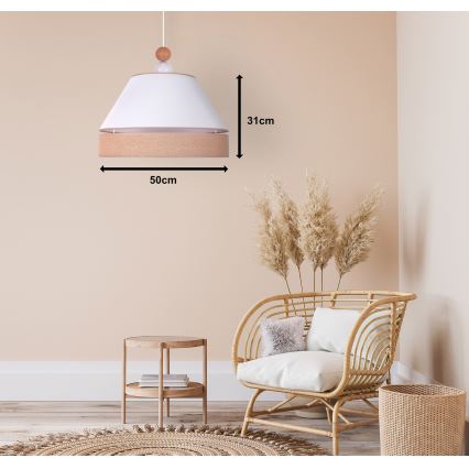 Duolla - Candelabro suspenso AVIGNON 1xE27/15W/230V diâmetro 50 cm branco/castanho