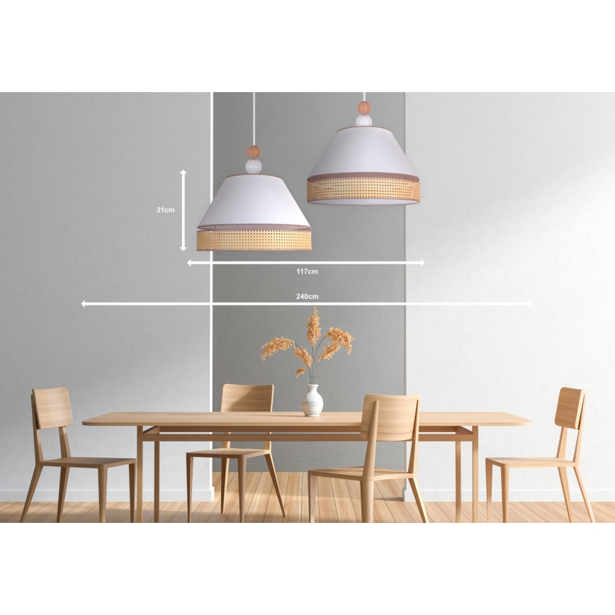 Duolla - Candelabro suspenso AVIGNON 2xE27/15W/230V branco/vime