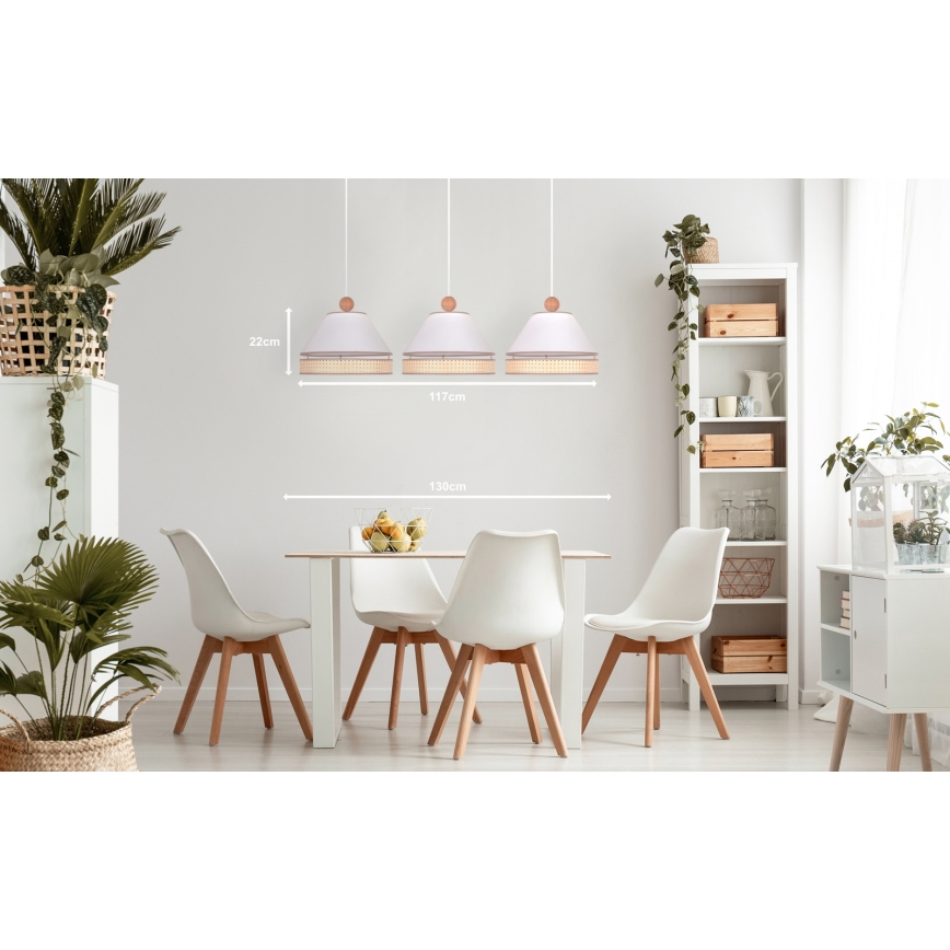 Duolla - Candelabro suspenso AVIGNON 3xE27/15W/230V branco/vime