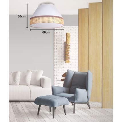 Duolla - Iluminação de teto AVIGNON 3xE27/15W/230V diâmetro 60 cm branco/vime