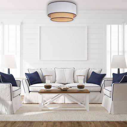 Duolla - Iluminação de teto BOHO 1xE27/15W/230V diâmetro 45 cm branco/vime