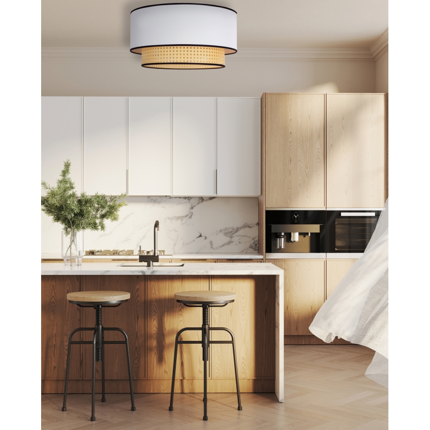 Duolla - Iluminação de teto BOHO 1xE27/15W/230V diâmetro 45 cm branco/vime