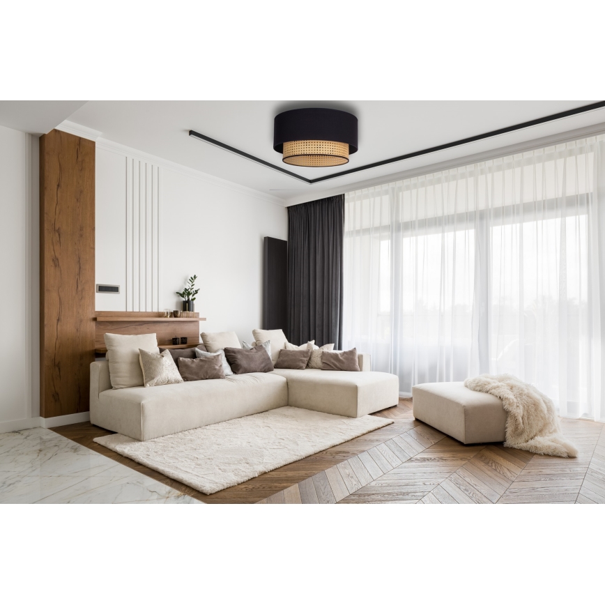 Duolla - Iluminação de teto BOHO 1xE27/15W/230V diâmetro 45 cm preto/vime