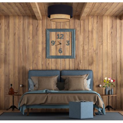 Duolla - Iluminação de teto BOHO 1xE27/15W/230V diâmetro 45 cm preto/vime