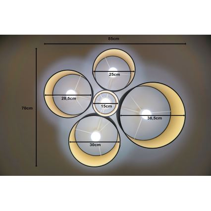 Duolla - Iluminação de teto ROLLER PENTO 5xE27/60W/230V preto/dourada