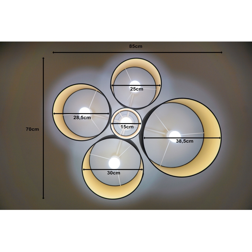 Duolla - Iluminação de teto ROLLER PENTO 5xE27/60W/230V preto/dourada