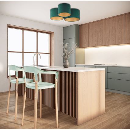 Duolla - Iluminação de teto ROLLER TRIO 3xE27/60W/230V verde/dourada