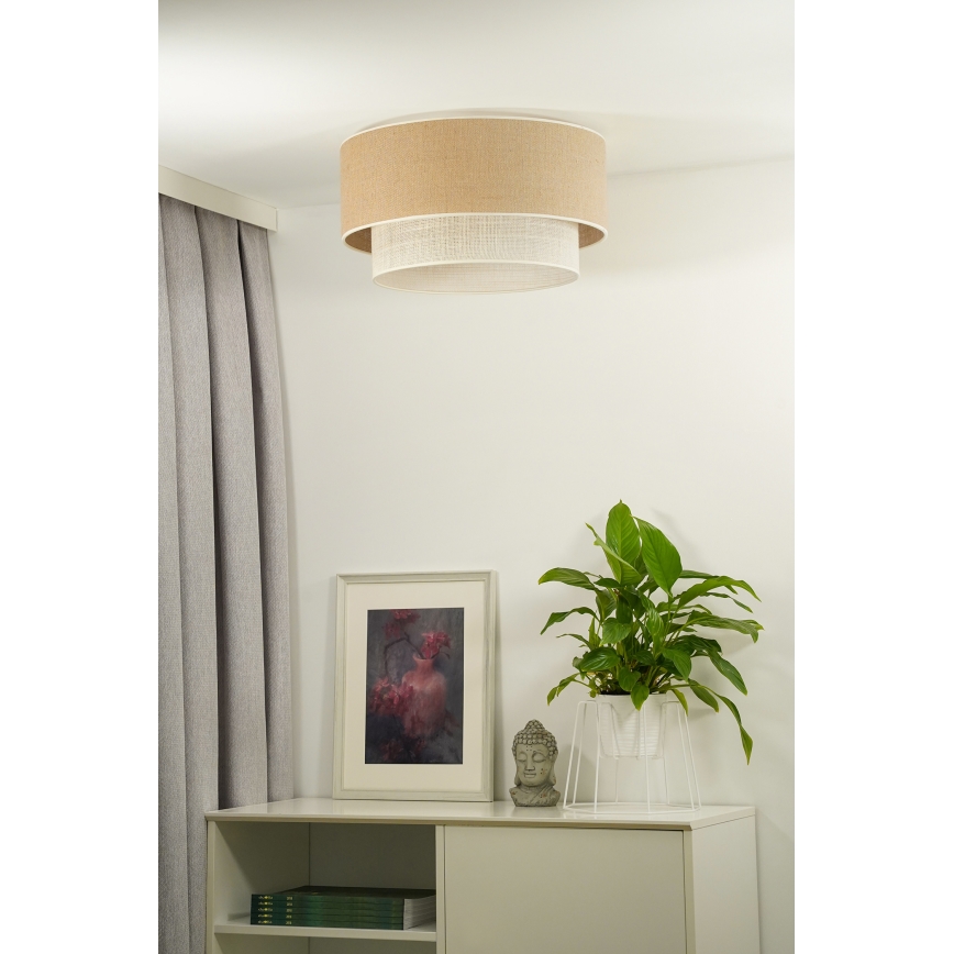Duolla - Iluminação de teto YUTE BOHO 3xE27/15W/230V diâmetro 60 cm castanho/creme
