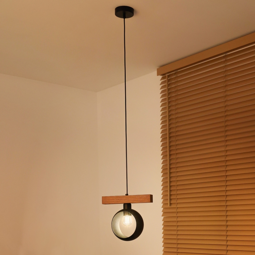 Duolla - Lustre pendente em cabo IRONLINE 1xE27/15W/230V pinho carvalho/preto